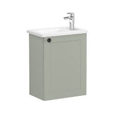 Vitra Root Classic 68616 Lavabo Dolabı, Kapaklı, 45 Cm, Kompakt, Sağdan Armatür Delikli, Mat Retro Yeşil, Köşeli Lavabolu, Sağ